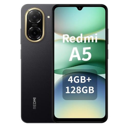 Redmi A5 Smartphone 4 Go + 128 Go, Batterie 5200 mAh, Processeur Octa-Core, Caméra Al-Dual 32 Mpx, Écran 6,88 pouces, Déverrouillage par empreinte digitale et facial, Noir