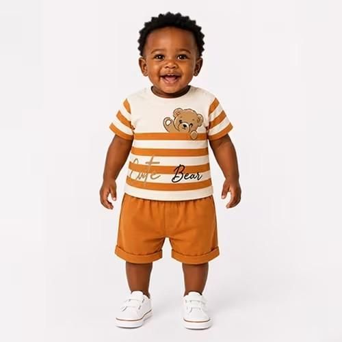 Ensemble Coton garçon – motif Cute Bear (6 à 24 mois) - Orange