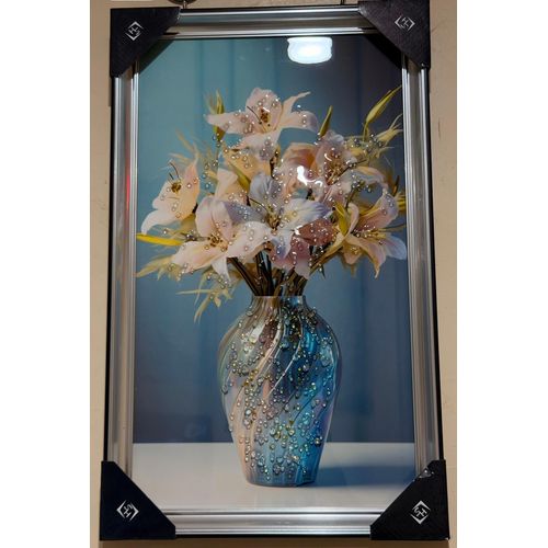 Tableau décoratif mural – Vase fleuri en relief avec cristaux