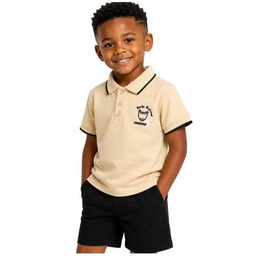 Polo Enfant Classique Brodé – Élégance et Confort au Quotidien - Beige