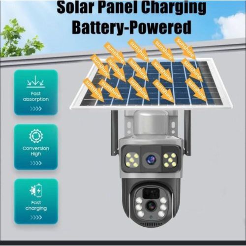 Camera de surveillance avec panneau solaire -double objetiif