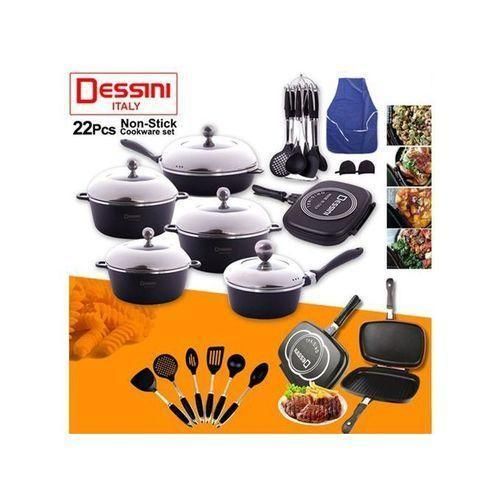 Lot De 22 Pièces Casseroles En Inox Non-Stick -Argent/Noir