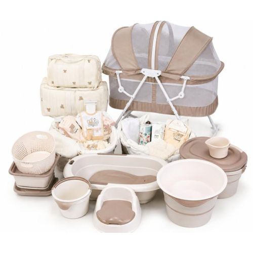 Kit Trousseau De Naissance Bébé Complet - Berceau Pliable Avec Moustiquaire - Baignoire Et Accessoires - Sac À Langer - Vêtements Bébé Fille Et Garçon