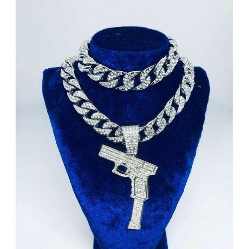 Chic Chaîne En Strass Or Chaîne Luxueuse Médaillée Glock