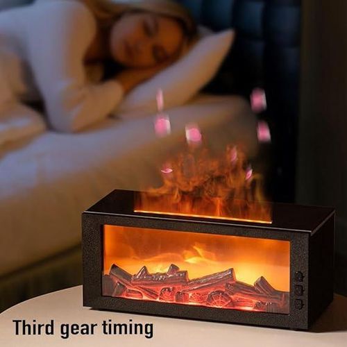 Diffuseur & Humidificateur Effet Flamme Cheminée 300ml, avec Télécommande, LED 7 Couleurs,