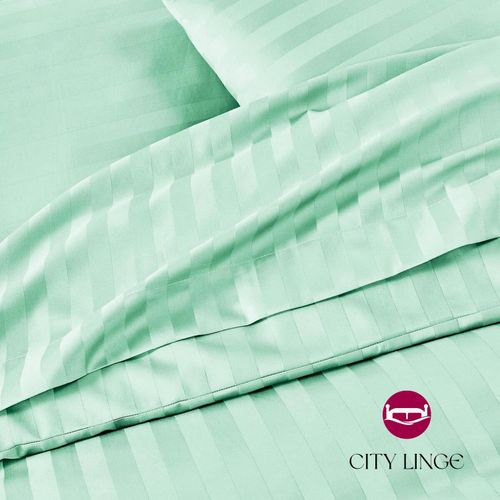 Drap De Lit 1 Place Complet-(un Drap Plat +un Drap Housse+2 Taies)-à Motif Rayures-Vert pastel