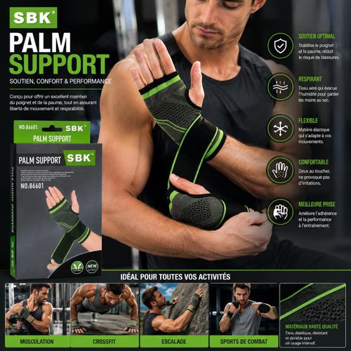 Protège-Paume et Poignet de Sport SBK (NO:86601) – Support Paume Élastique Respirant avec Sangle Ajustable pour Musculation, Crossfit, Gymnaste & Fitness