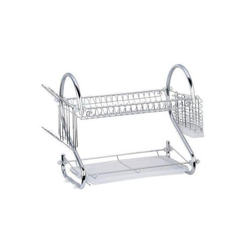 Égouttoir Vaisselle Double Pour Évier + Plateau - Chromé Brillant