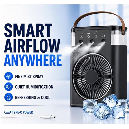 Ventilateur Brumisateur Portable avec Réservoir 500ml, Ventilateur Rafraîchissant Humidificateur 3-en-1 avec Lumière LED 7 Couleurs, Alimentation USB pour Intérieur