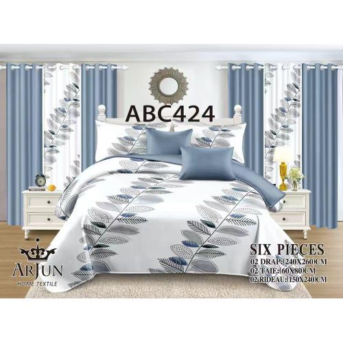 ARJUN Draps De Lit 3 Places, 2 Draps, 2 Taies 2 Rideaux