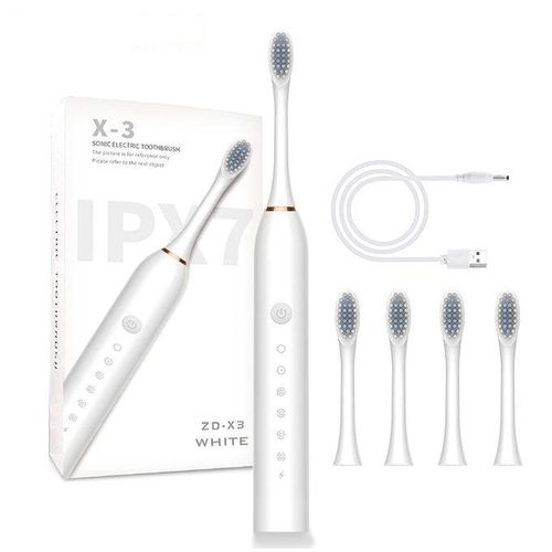 Brosse à dents électrique à six vitesses avec recharge USB - Blanc