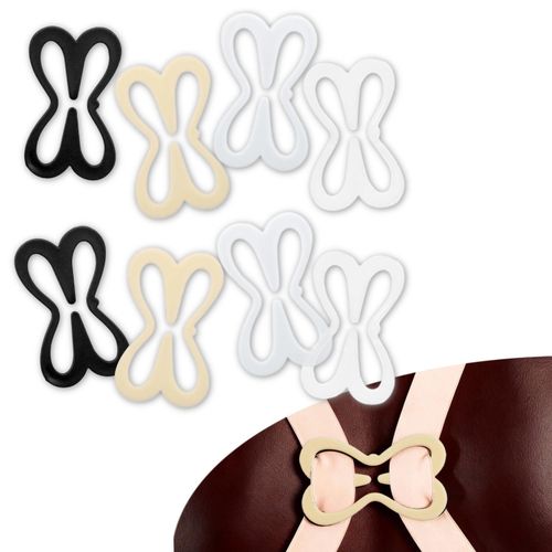 Lot de8clips de bretelles de soutiengorge –4couleurs, attaches antidérapantes convertibles styleracerback, boucles confortables en plastique pour dissimuler les bretelles