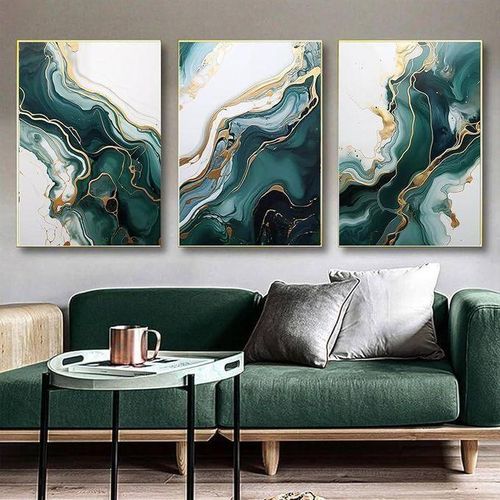 Lot de 10 Panneaux Papier Peint Mousse Autocollant 3D 60x60 cm – Revêtement Mural Effet Marbre Vert Noir et Or