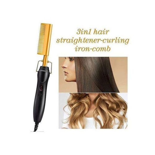 3 En 1 Peigne Chauffante Lisseur De Cheveux,Peigne à Friser,Utilisation Humide Et Sèche-noir/or
