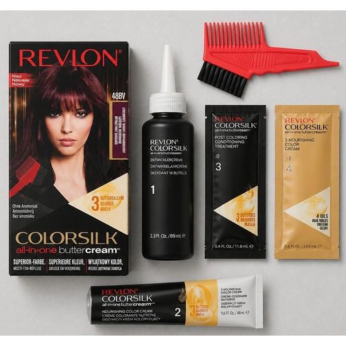 Creme teinture cheveux , REVLON, Coloration 48BV couleur Bourgogne. coloration permanente creme, longue durée d’impact couleur, couvre 100% des cheveux blancs. Import France