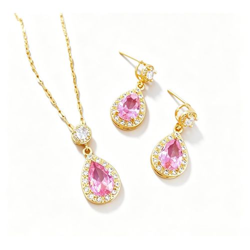 Ensemble de Bijoux Élégant pour Femme en Cristaux Roses et Zircons Brillants Design Raffiné et Féminin Idéal pour les Mariages les Galas et les Soirées Chics Accessoire de Mode Doré avec Éclat lors de vos Occasions Spéciales