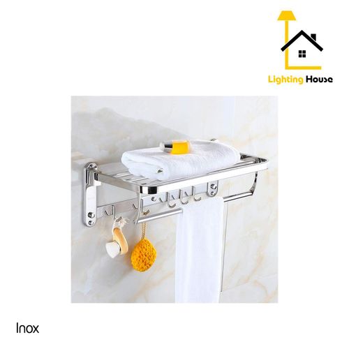 Porte Serviettes pliable-Inox- 4 Supports + 1 pliable -( avec 5 crochet)- Multifonctions-Salle de bain