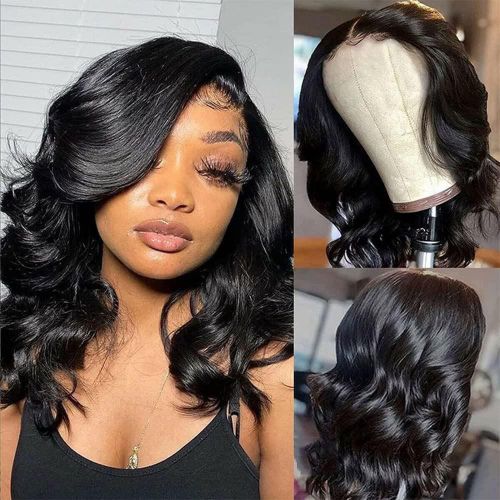 Cheveux bouclés mi-longs, séparation moyenne, ondulée, perruque micro-bouclée - Noir