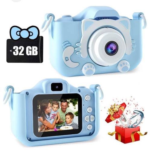 Appareil Photo Numérique Pour Enfants - Caméra Selfie Double Objectif - Carte SD 32 Go Incluse - Coque En Silicone Chat