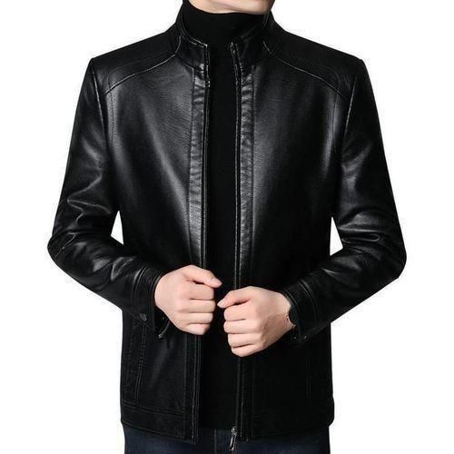 Gilet en cuir PU pour homme, cardigan manteau en cuir décontracté - Noir