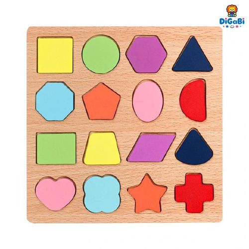 Wooden Digital Letter Geometric Figure Building Block Hand Grab Board Toy Children's English Early Education Jigsaw Puzzle-Shapes