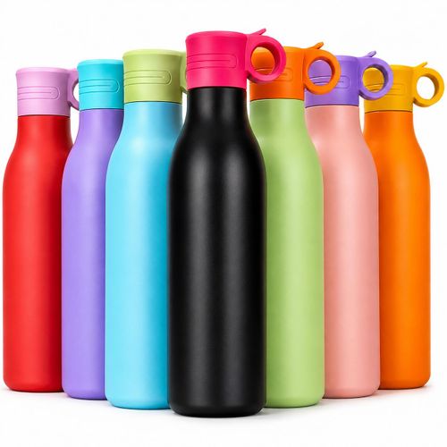 Gourde Isotherme Inox avec Poignée, Bouteille Réutilisable Design Moderne