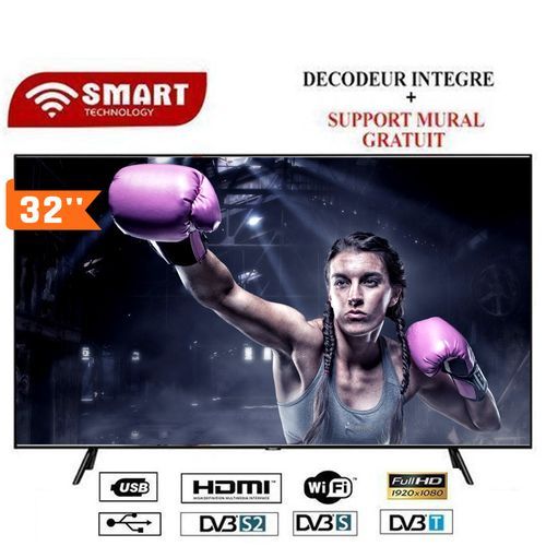 TV LED - 32 Pouces - Ultra Slim - Full Option - Decodeur Intégré -Noir