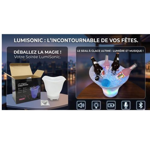 Seau à Glace avec Haut-Parleur LED Bluetooth - Idéal Soirées et Fêtes