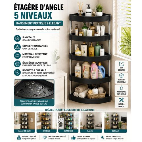 Étagère d’Angle de Rangement – 5 Niveaux