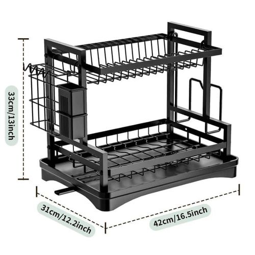 Égouttoir à Vaisselle 2 Niveaux en Métal avec Support Ustensiles