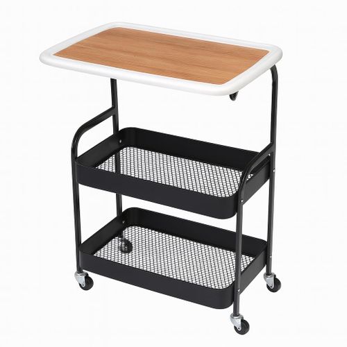 Chariot de service multifonction avec plateau bois et paniers métal