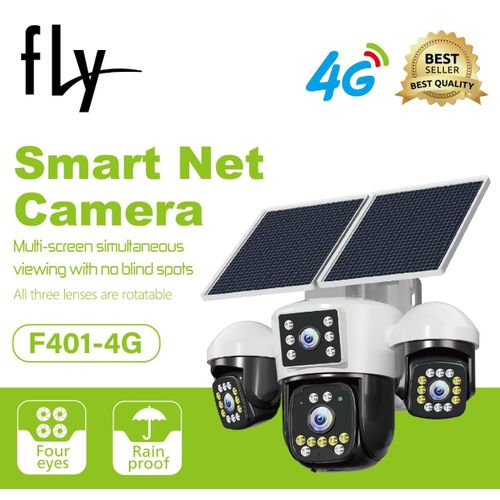 Caméra énergie Solaire 2-Panneaux 4EN1 Rotatif - 4 Objectif 360 90 120 Full-HD 4K 12MP/8MP WiFi-4G