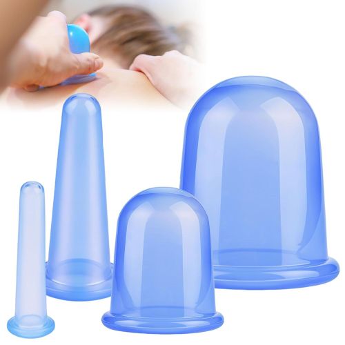 Série de massage par cupping 4 pièces, cuillères en silicone anti-cellulite, masque à vide, sets de cupping pour le visage