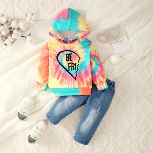 Ensemble deux pièces pour bébé fille de 3 à 24 mois : haut à capuche à manches longues à imprimé dégradé et pantalon, pour le quotidien.