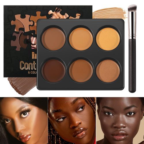 Palette de maquillage 4 correcteurs et 2 highlighters avec pinceau, palette cosmétique longue tenue