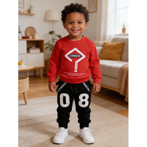 0 - 4 ans garçon ensemble haut à manches longues + pantalon, ensemble de deux pièces - Rouge et noir