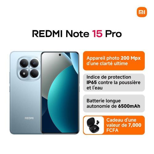 Redmi Note 15 Pro- 6.77 AMOLED - 2SIM - 4G - 200Mpx - 8/256 Go - Bleu - Garantie 12 Mois +Redmi buds 6 play