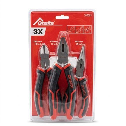 Jeu de 3 Pinces Essentielles Onsite : Polyvalence Industrielle et Confort Ergonomique pour tous vos Travaux de Précision