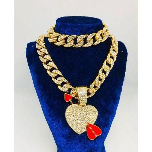 Chic Chane En Strass Or Chane Luxueuse Bling Mdaille Coeur Flch VV