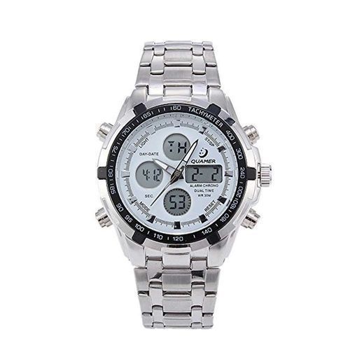 Montre Analogique Et Numérique Avec Chrono Integré - Argent/Blanc