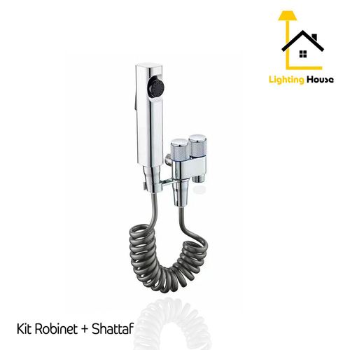Robinet double sorties avec Shattaf-Kit complet pour salle de bain-Inox-Robinet à tête rotatif