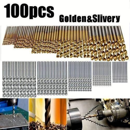 100pcs Foret Hélicoïdal, Jeu De Forets En Acier Rapide Plaqué Titane, Foret Droit, Tige Ronde