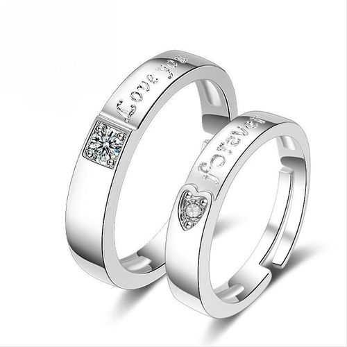Bagues de mariage en argent pour couple en forme de cœur, bague paire ouverte réglable avec le message Je t'aime pour toujours, pour hommes et femmes, cadeau d'anniversaire de la Saint-Valentin