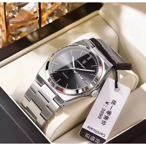 MONTRE DE LUXE HOMME FOND NOIR EN ACIER INOXYDABLE ETANCHE+ COFFRET