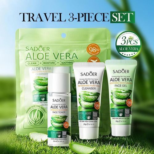 Pack Voyage Aloe Vera – Nettoyant, Toner & Gel Hydratant (3 Pièces)