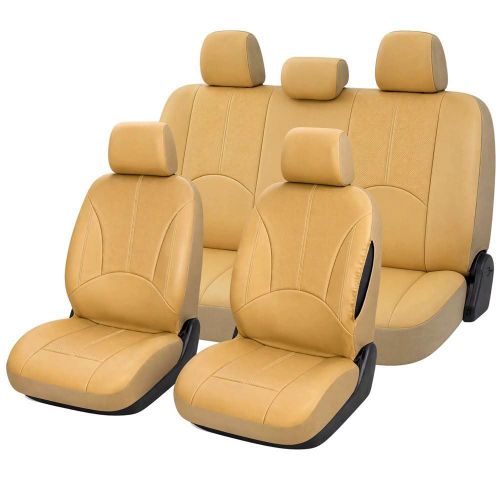 Housses de Siège Universelles Auto 9 Pièces – Simili Cuir et Tissu – Beigesable