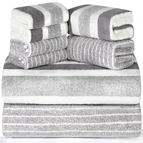 Lot de 8 Serviettes 2 Serviettes de Bain 2 essuie-Mains et 4 débarbouillettes Ensemble de Serviettes très absorbantes filé à l'anneau