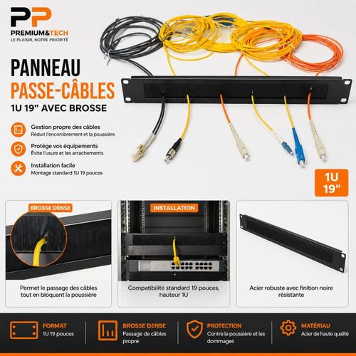 Panneau Passe-Câbles 1U 19 Pouces avec Brosse – Organisateur Réseau Haute Densité en Acier Robuste