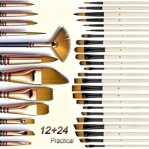 Ensemble de 36 pinceaux, pinceaux de différentes tailles, kit de fournitures artistiques