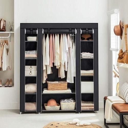 Armoire Penderie Mobile Démontable + Housse - gris